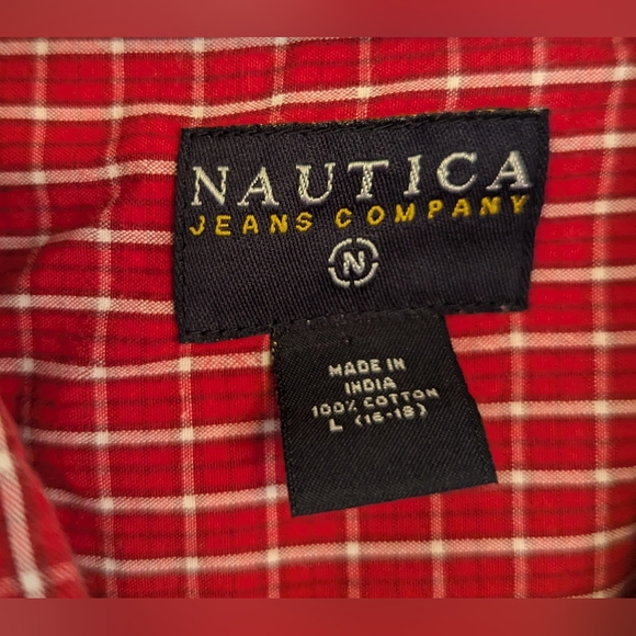 Nautica Red Plaid Button Up Shirt - Youth Size Large - Picture 2 of 3